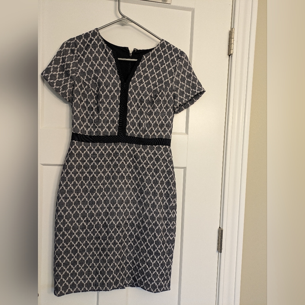 Ann Taylor Petite Womens Size 0P Professional Sheath Dress Navy Blue Paisley